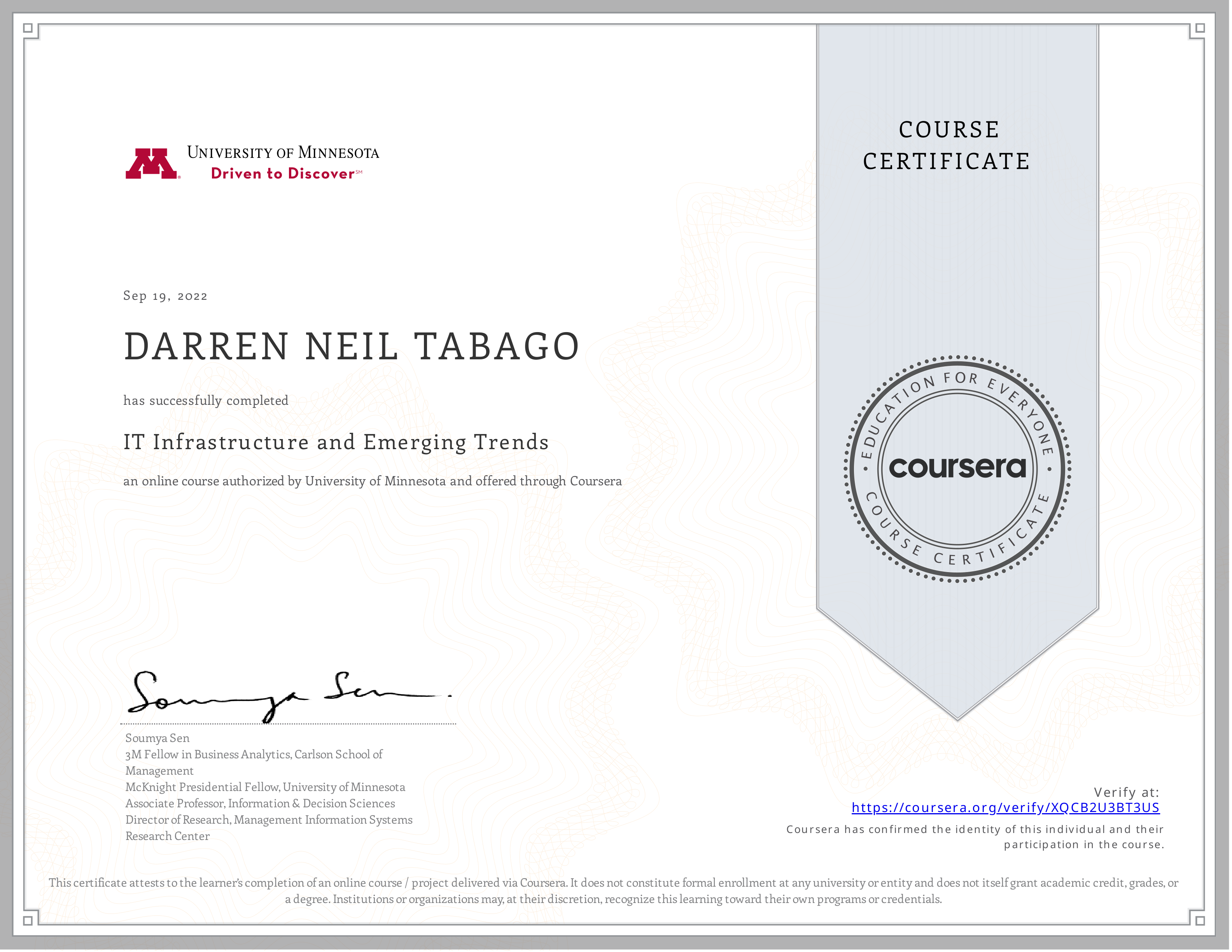 IT Infrastructure and Emerging Trends certificate preview